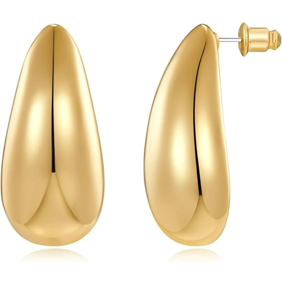 14K Gold Plated Chunky Waterdrop Earrings - Picture 5 of 8